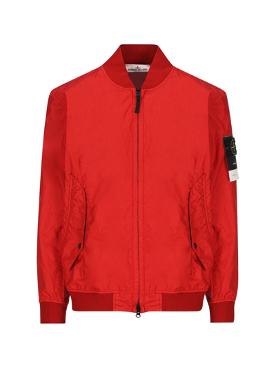 Stone Island Zip-up Bomber Jacket In Rosso