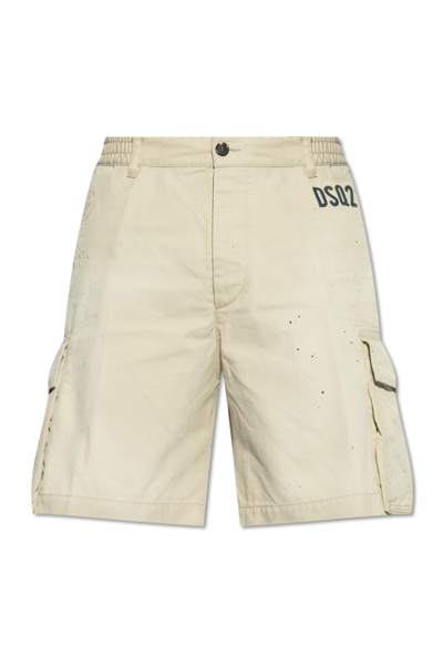 Dsquared2 Logo Printed Cargo Shorts In Beige