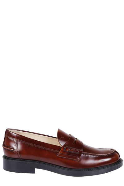 Tod's Penny Bar Shinny Loafers In Cuoio