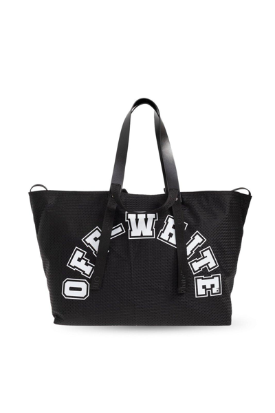 OFF-WHITE LOGO PRINTED MESH TOP HANDLE BAG