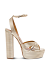 Aquazzura Sundance 140 Metallic Leather Platform Sandals In Oro