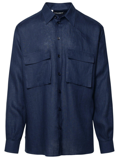 Dolce & Gabbana Button-up Oversized Shirt In Blu