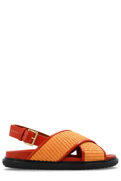 Marni Fussbett Cross-strap Sandals  In Orange