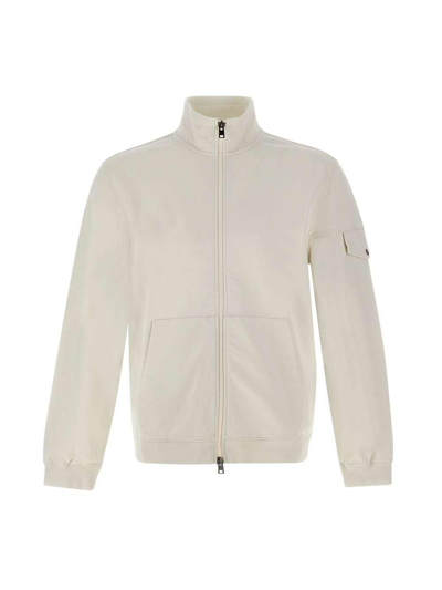 Woolrich Long-sleeved Zip-up Sweatshirt  In White