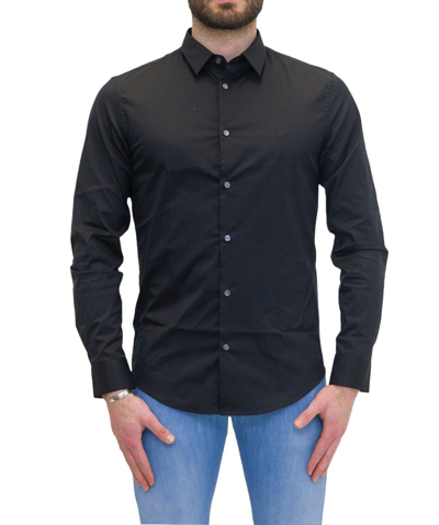 Giorgio Armani Logo-embroidered Buttoned Shirt  In Black