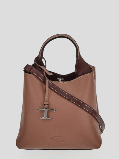 Tod's Timeless Logo Plaque Tote Bag In Brown