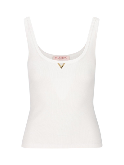 Valentino Vgold Ribbed Sleeveless Tank Top In White