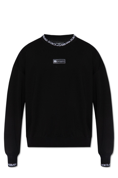 Dolce & Gabbana Logo Patch Crewneck Sweatshirt In Nero