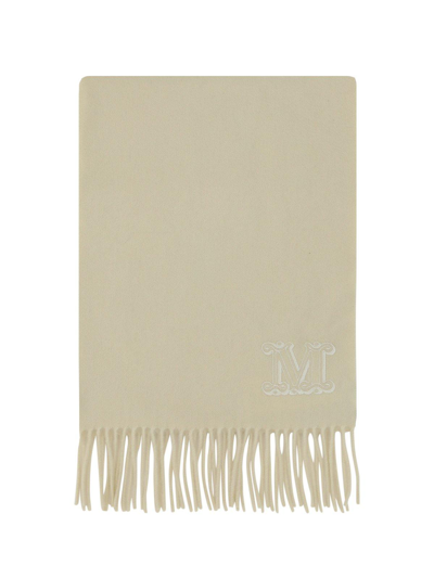 Max Mara Logo Embroidered Fringed Scarf In Yellow