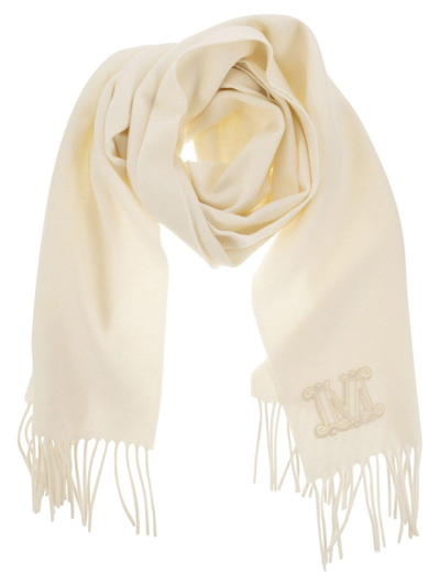 Max Mara Logo Embroidered Fringed Scarf In Yellow