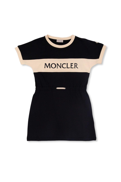 Moncler Kids' Cotton Dress With Logo In Clear Blue