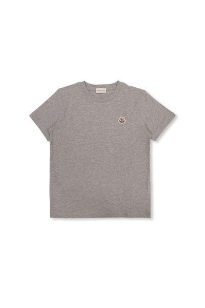 Moncler Kids' Logo Patch Crewneck Cropped T-shirt In Grey