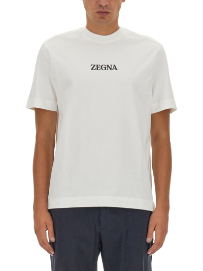 Zegna White Logo Print Cotton T-shirt