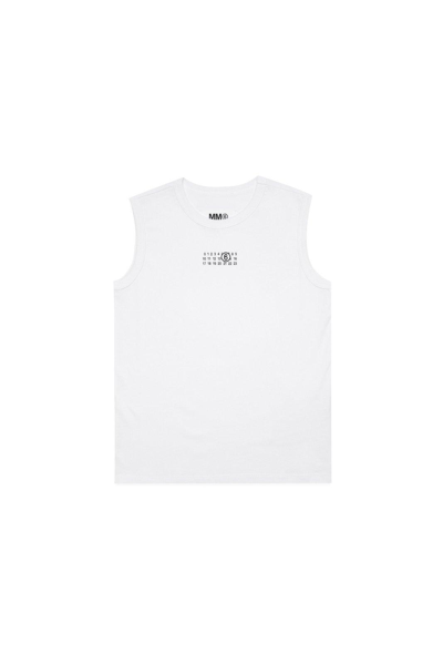 Mm6 Maison Margiela Kids' Logo Printed Sleeveless T-shirt In White