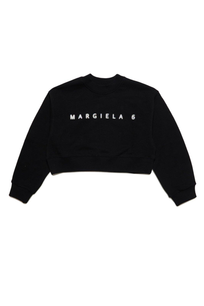 Mm6 Maison Margiela Kids Logo Printed Cropped Sweatshirt In Black