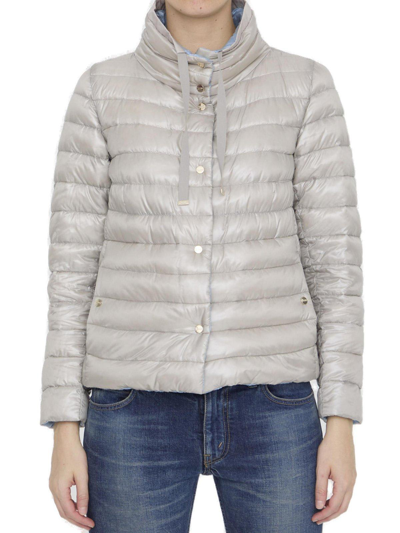 Herno Funnel Neck Reversible Puffer Jacket In Beige