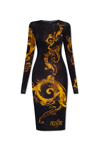 Versace Jeans Couture Long Sleeve Bodycon Dress With Iconic Logo And Elegant Print In Black