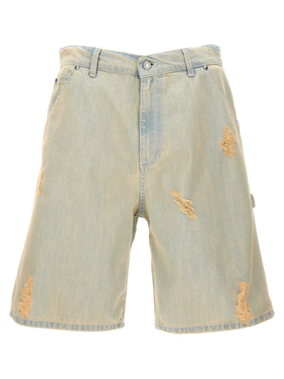 MSGM DISTRESSED DENIM BERMUDA SHORTS