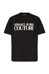 Versace Jeans Couture Cotton T-shirt With Metallic Gold Logo In Black