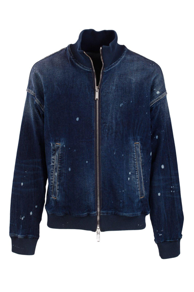 Dsquared2 Denim Bomber Jacket In Blue