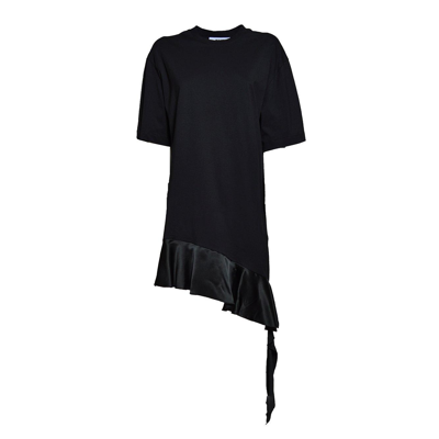 Msgm Short-sleeve Cotton T-shirt Dress In Nero
