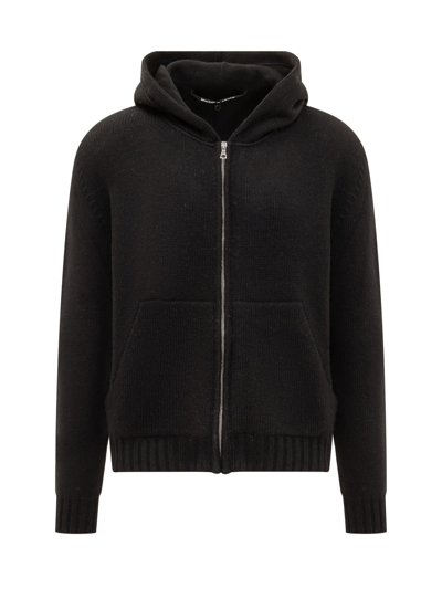 Palm Angels Hoodie With Jacquard Logo In Black White