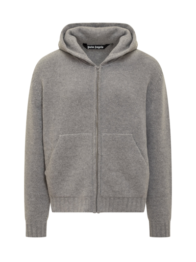 Palm Angels Hoodie With Jacquard Logo In Melange Grey