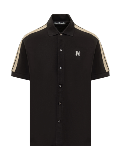 Palm Angels Monogram Track Polo In Black Off White