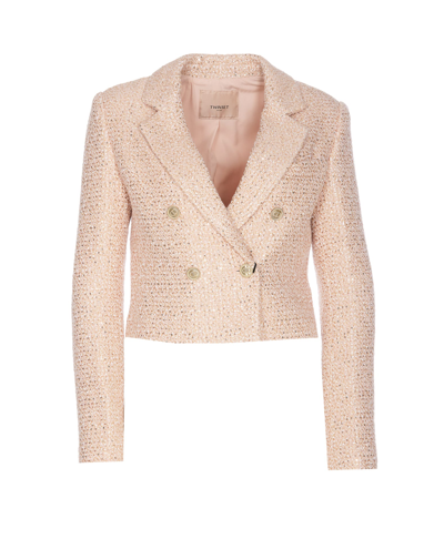 Twinset Sequined Jacket In Nude & Neutrals