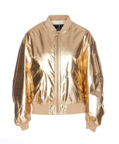 Patrizia Pepe Padded Bomber Jacket In Golden