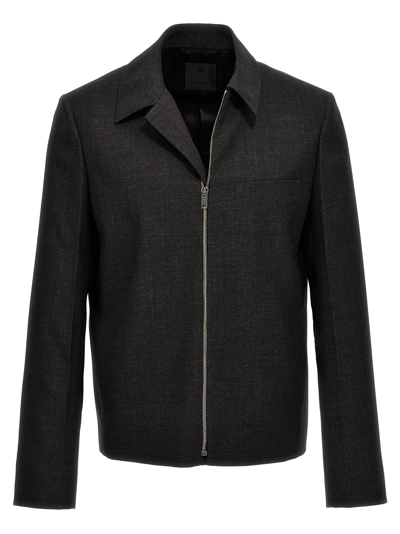 Givenchy Camicia Con Zip In Tessuto Garzato Colore: Graffite In Gray