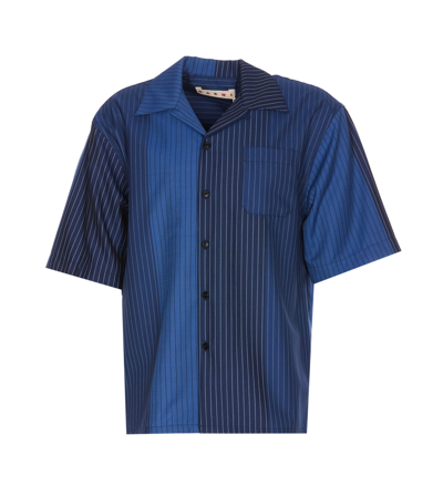 Marni Colour-block Striped Virgin Wool Shirt In Blue