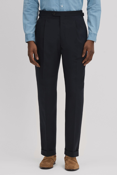 Reiss Navy Slim Fit Wool Blend Trousers With Turn-ups