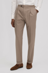 Reiss Valentine - Taupe Slim Fit Wool Blend Trousers With Turn-ups, 30