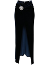 RABANNE BLUE CRYSTAL-EMBELLISHED VELVET MAXI SKIRT