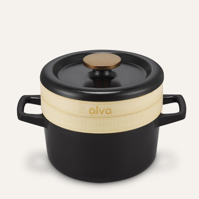 Alva Cookware Nori Dutch Oven With Steamer Basket In Black