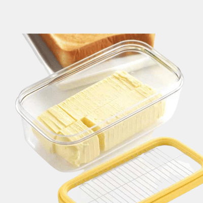 Vigor Butter Slicer Cutter Container Dish With Lid For Fridge In White