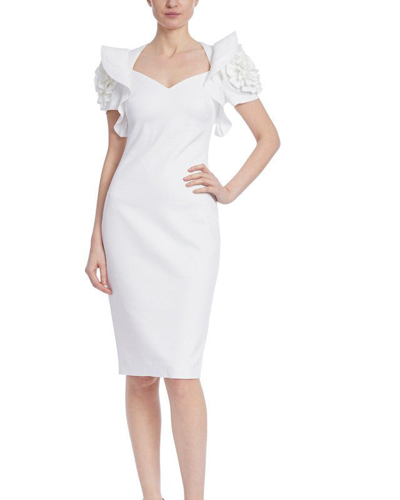 Badgley Mischka Ruffled Rosette Sleeves Sheath In White