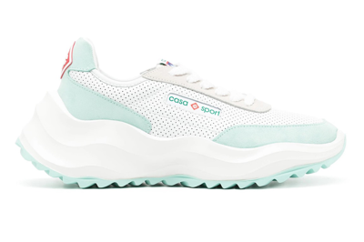 Pre-owned Casablanca Atlantis Leather Trainer White Mint Green In White/mint Green