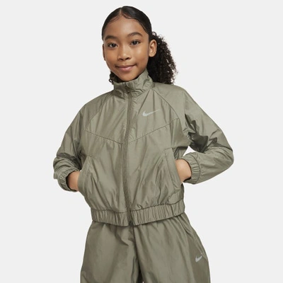 Nike Sportswear Windrunner Big Kids' (girls') Loose Jacket In Medium Olive/light Bone