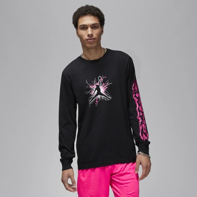 Jordan Mens  Sport Long Sleeve Dri-fit Gfx Crew In Black/hyper Pink/black