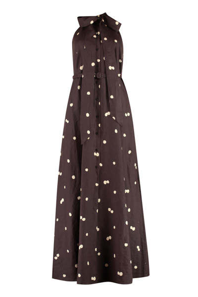 Aspesi Polka Dot Print Long Dress In Brown