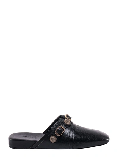 Balenciaga Cosy Cagole Leather Slippers In Black