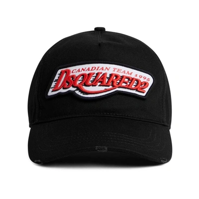 Dsquared2 Mens Black Brand-embroidered Curved-visor Cotton Cap In Black/red