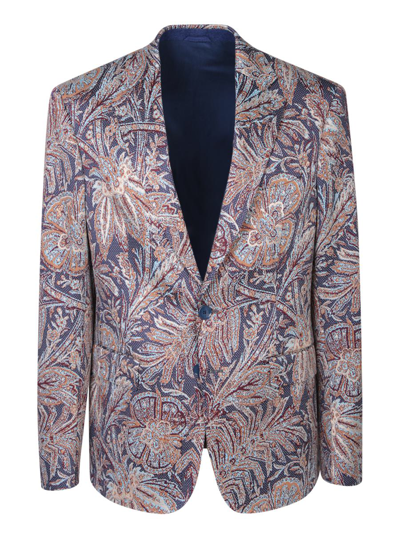 Etro Patterned Single Breasted Tailored Blazer In Blue