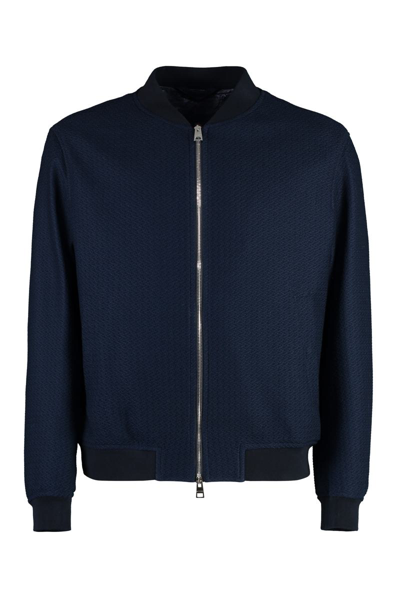 Etro Textured Cotton Bomber Jacket In Blue