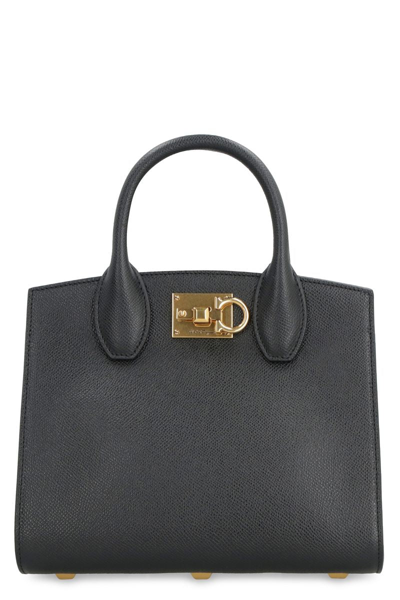 Ferragamo Studio Box Leather Mini Handbag In Black