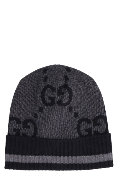 Gucci Canvy Cashmere Knit Beanie Hat In Flanner,black