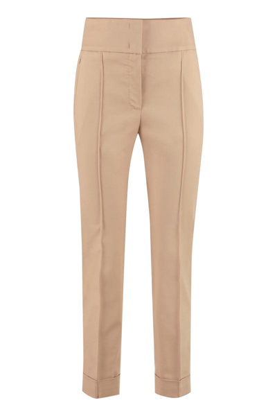 Peserico High-rise Cotton Trousers In Beige