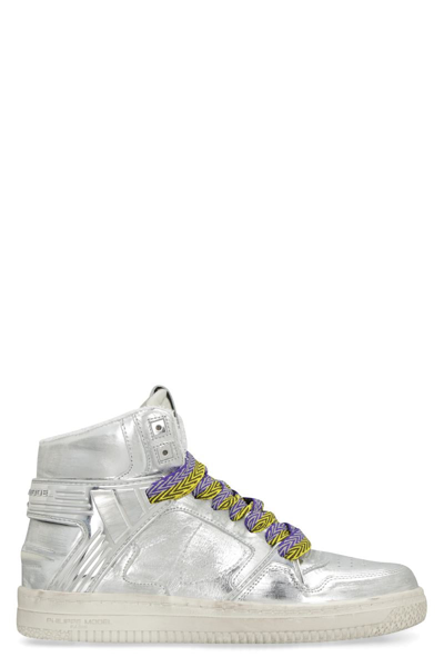 Philippe Model La Grande Woman Leather High-top Trainers In Silver